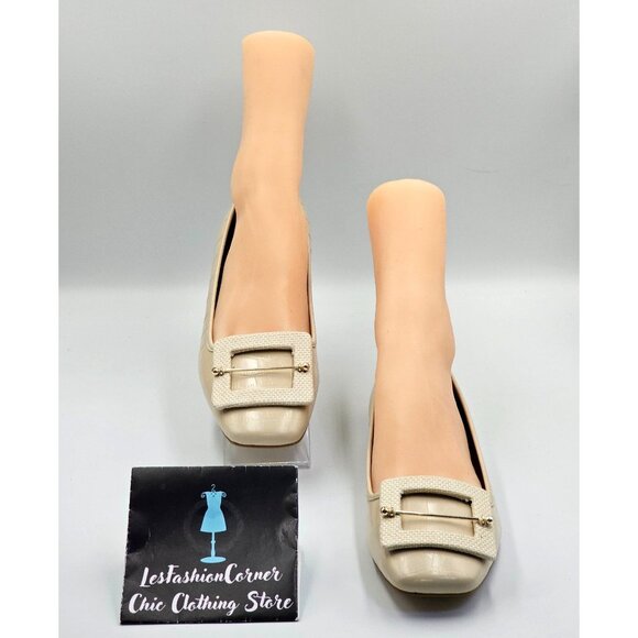 NWOB Zac Zac Posen Women's Beige Leather Vonte Skimmer Square Flats Sz 9.5 2692 - Picture 2 of 16